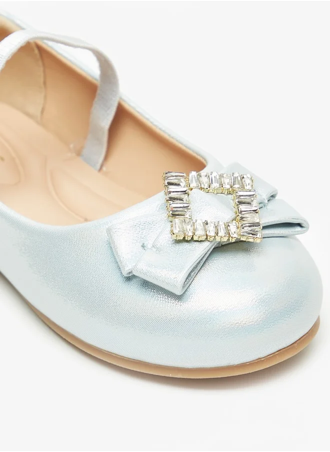 جونيورز Girls Embellished Bow Mary Jane Shoes With Elasticated Strap