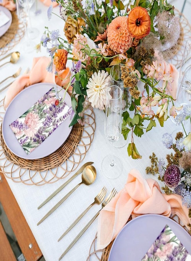 WRAPAHOLIC 50Pcs Purple Lavender Floral Guest Napkins - 3-Ply Guest Disposable Hand Towels for Bathroom, Spring Summer Floral Wedding Birthday Tea Party - 4.3 x 7.9 In - Image 5