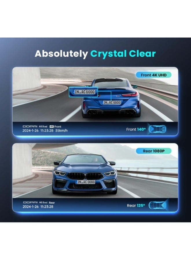 DDPAI N5 Dual 4K Front & 1080P Rear Dash Cam with GPS, Wi-Fi, Night Vision - Image 3