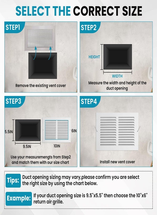 VOISEN Return Air Grille,Fits 10x6 Duct Opening,Steel Return Vent Cover, White Vent Cover Grill for Sidewall and Ceiling,HAVC Cold Air Return Vent Cover,Overall Size:11.8" W X 7.9" H - Image 5
