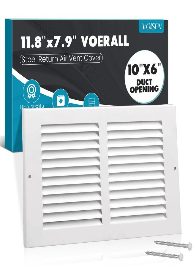VOISEN Return Air Grille,Fits 10x6 Duct Opening,Steel Return Vent Cover, White Vent Cover Grill for Sidewall and Ceiling,HAVC Cold Air Return Vent Cover,Overall Size:11.8" W X 7.9" H - Image 1