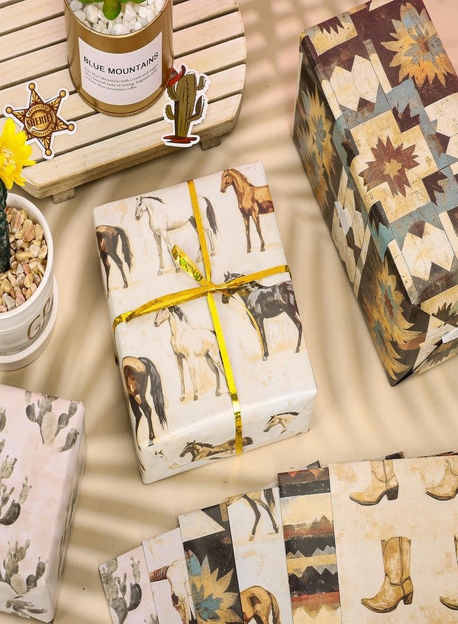FYSUIMU 12 Sheets Western Cowboy Wrapping Paper - Not Roll - Vintage Cow Horse Cactus Gift Wrap Paper Folded Flat for DIY Crafts Wild West Rodeo Birthday, 19.7 x 27.6 Inch - Image 5