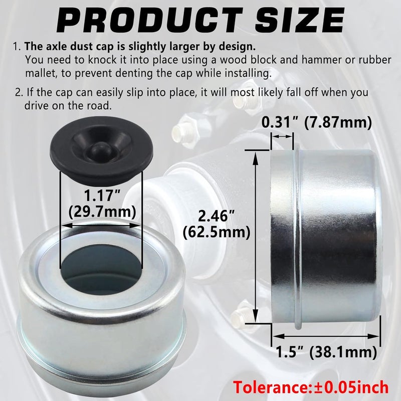 GREPSPUD 4pcs 2.44'' Trailer Hub Dust Caps, Trailer Spindle Axle Bearing Dust Cap Cup Grease Cover Caps & Extra Rubber Plugs for 5200 to 6000 lbs Boat Trailer Dexter EZ Lube Trailer Camper RV Axles - Image 3