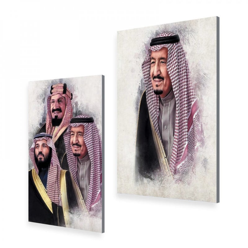 Marktna A double canvas painting featuring the design of King Salman, with a total size of 80 x 60 cm. - Image 2