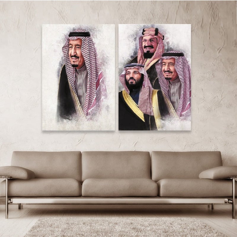 Marktna A double canvas painting featuring the design of King Salman, with a total size of 80 x 60 cm. - Image 1
