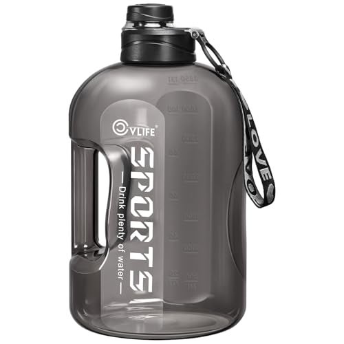 CVLIFE 1 Gallon Water Bottle with Handle, Large Gallon Water Jug with Strap, Big Sports Bottle for Gym, Reusable Black Water Container, 128 oz, Leak Proof, BPA Free - Image 1