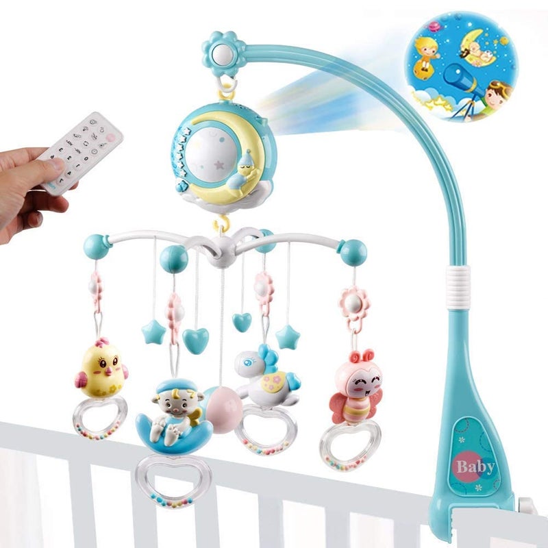 Mini Tudou Baby Musical Crib Mobile with Timing Function Projector Lights,Stand-Along Rattles and 150 Melodies Music Box with Remote Control for Newborn 0-24 Months - Image 1