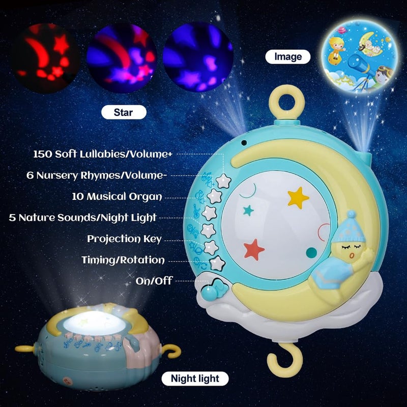 Mini Tudou Baby Musical Crib Mobile with Timing Function Projector Lights,Stand-Along Rattles and 150 Melodies Music Box with Remote Control for Newborn 0-24 Months - Image 4