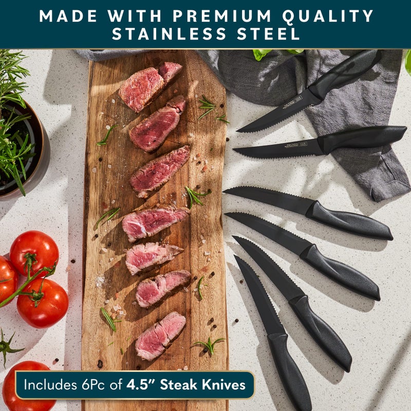 HomeHero Home Hero Kitchen Knife Set with Sharpener - High Carbon Stainless Steel Knife Block Set with Ergonomic Handles (20 Pcs - Black) - Image 4