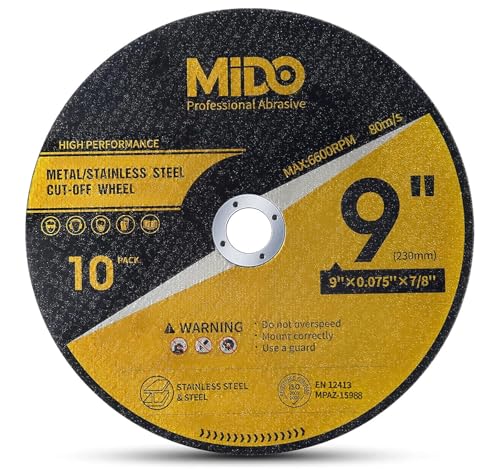 MIDO PROFESSIONAL ABRASIVE 10 Pack Cut Off Wheels 9 Inch Cutting Wheel 9” x .075” x 7/8” Metal&Stainless Steel Cutting Disc Fit for Angle Grinder - Image 3