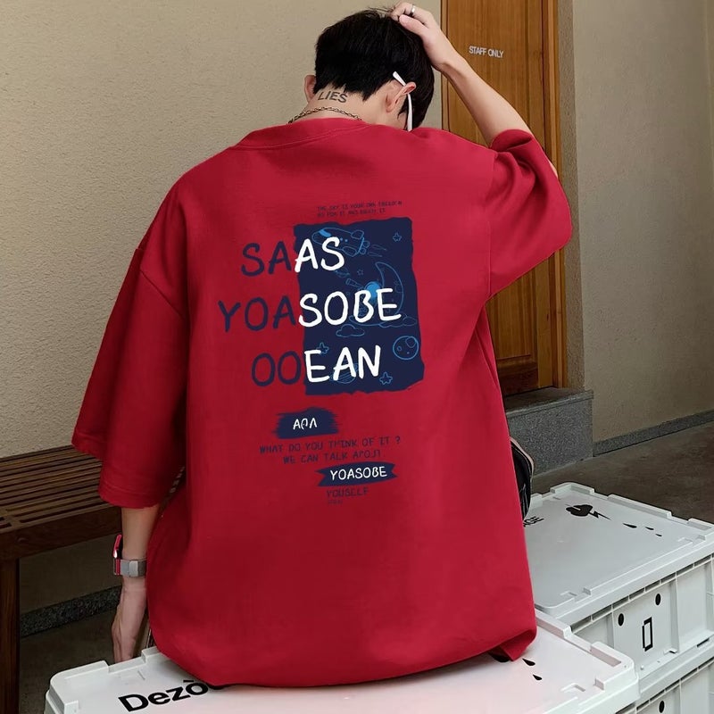 Cotton T-Shirt Men'S Short-Sleeved Summer Teenager Junior High School Students Fashion Brand Loose Plus Size Five-Sleeved High School Student T-Shirt - Image 5
