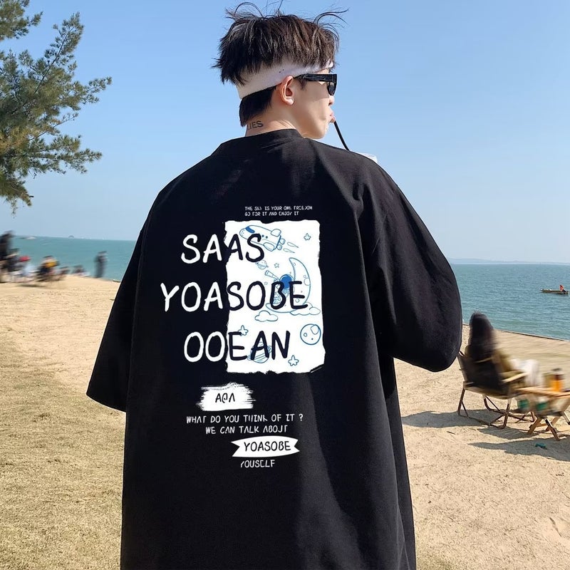Cotton T-Shirt Men'S Short-Sleeved Summer Teenager Junior High School Students Fashion Brand Loose Plus Size Five-Sleeved High School Student T-Shirt - Image 4