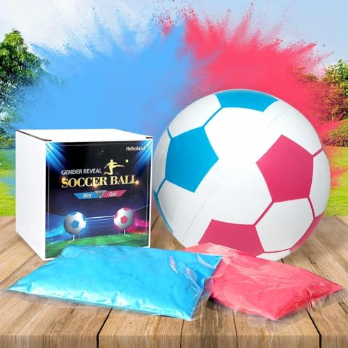 Heboland Gender Reveal Soccer Ball with Powder, Revelacion de Sexo de Bebe 2 Big Bags of Pink and Blue Gender Reveal Powder for Boy or Girl Baby Gender Reveal Ideas - Image 1