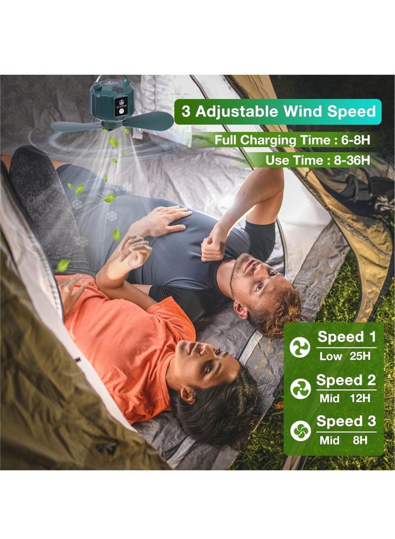 Loquat Tent Ceiling Fans, Portable Tent Fans with Light and Remote Control, Power Bank, USB Battery Operated Camping Fan with Hanging Hook for Canopy Tent, RV - Image 3