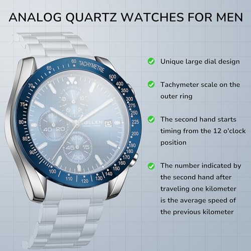 SOLLEN Mens Chronograph Watches, Analog Quartz Watch for Men, Big Face Stainless Steel Watch with Calendar, 30M Waterproof Business Work Casual Dress Designer Mens Wrist Watches, Elegant Gifts for Men - Image 3