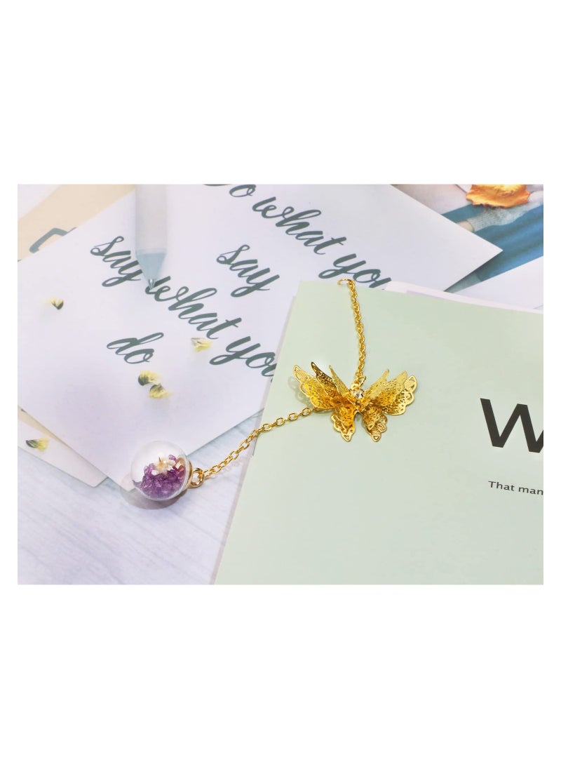 SYOSI - Gift Bookmarks for Women, SYOSI Handmade 3D Butterfly and Dried Flower Bead Charms, Pendant Metal Leaf Book Markers Appreciation Mother's Day Gifts for Teachers Students Readers Mom Girls (purple) - Image 1