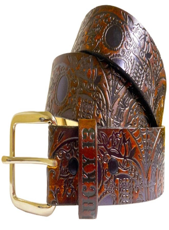 Lucky 13 Men's Dead Skull Embossed Leather Belt Antiqued Brown XL - Image 1