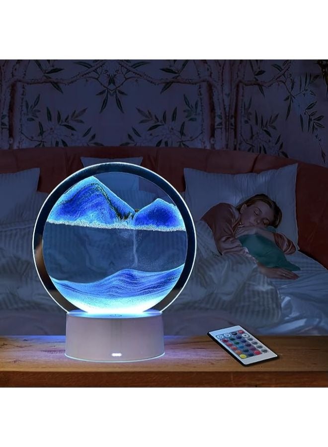 مصباح طاولة بإطار رملي زجاجي ثلاثي الأبعاد لمنظر طبيعي لفن سطح المكتب المنزلي مع جهاز تحكم عن بعد - Image 1