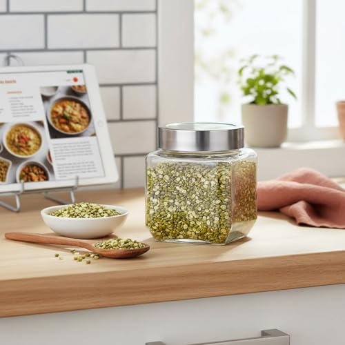 Femora Glass Containers for Kitchen| Glass Storage Jars for Kitchen| Glass Jars| 1 Year Warranty| Jars for Snacks, Fry Food, Masala, Spice, Pickles, Cookies| 485 ml| Set of 1 - Image 1