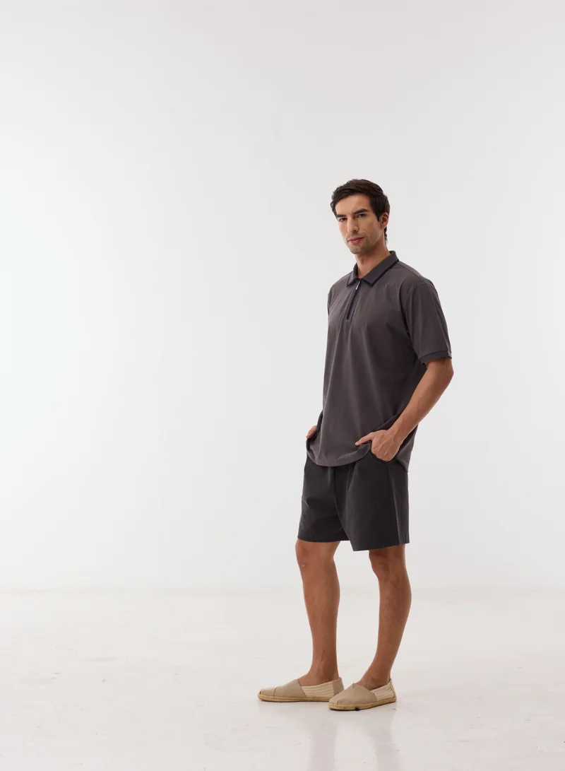 Ashita Fernandes Basil Men’s Grey Cotton Blend Shirt – Relaxed Fit Collared Waist Length Lightweight Casual Wear