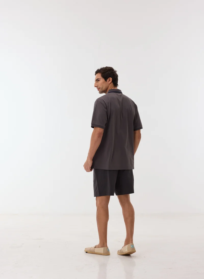 Ashita Fernandes  Basil Men’s Grey Cotton Blend Shirt – Relaxed Fit Collared Waist Length Lightweight Casual Wear for Men | Best Price UAE