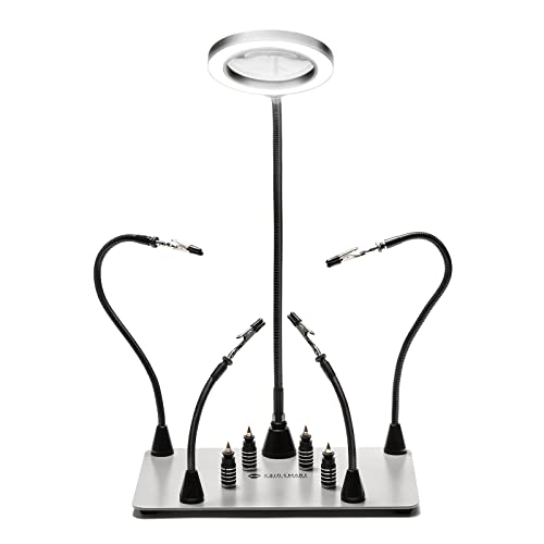 SainSmart Magnetic Helping Hands Soldering Station with an 11.1 x 7.1 Inch Larger Base, 5X LED Magnifying Lamp, 4 PCB Circuit Board Holder & 4 Flexible Magnetic Helping Hands - Image 2