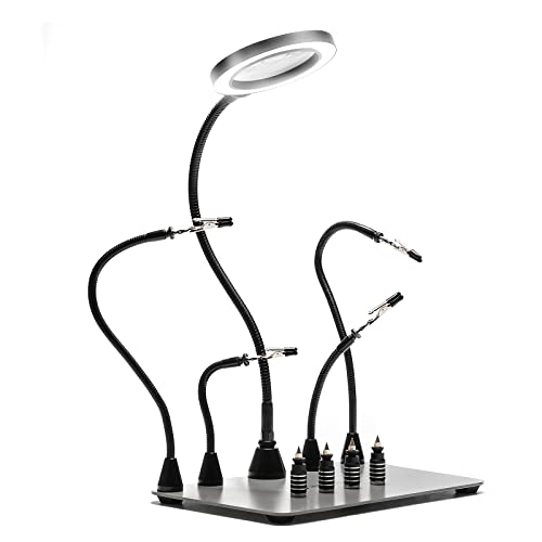 SainSmart Magnetic Helping Hands Soldering Station with an 11.1 x 7.1 Inch Larger Base, 5X LED Magnifying Lamp, 4 PCB Circuit Board Holder & 4 Flexible Magnetic Helping Hands - Image 1