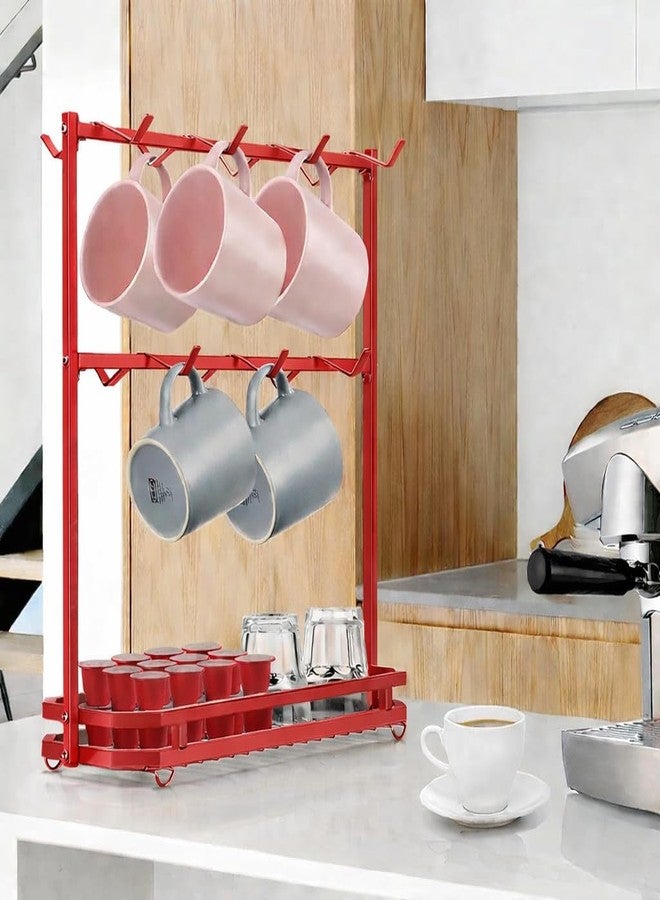 OGFC 57549 Large Coffee Mug Holder Stand Countertop for 14 Mugs, 2 Tier Counter Mug Display Storage, Metal Wire Tea Cup Holder for Coffee Station Kitchen Organizer, Not Included Mugs - Red - Image 4
