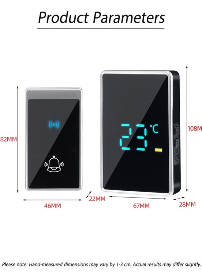 جرس باب لاسلكي مقاوم للماء مع فلاش LED، 60 صوتًا و5 مستويات من الصوت، جرس باب لاسلكي للمنزل والمكتب والشقق والفنادق والمستودعات ومضاد للسرقة باللون الأسود - Image 2