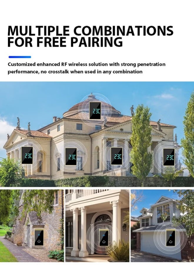 جرس باب لاسلكي مقاوم للماء مع فلاش LED، 60 صوتًا و5 مستويات من الصوت، جرس باب لاسلكي للمنزل والمكتب والشقق والفنادق والمستودعات ومضاد للسرقة باللون الأسود - Image 5