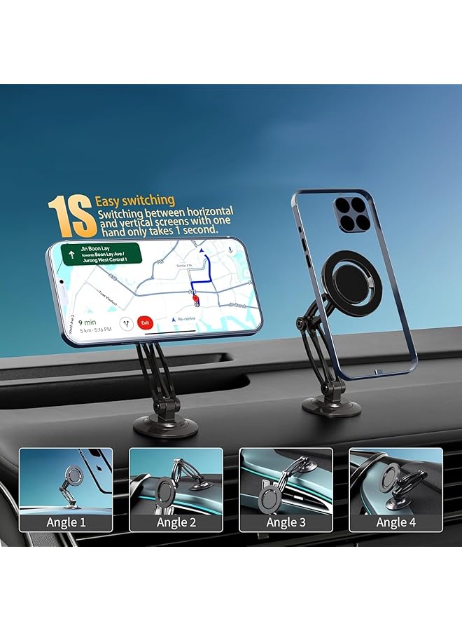 iSNUP Magnetic Phone Holder For Car With Metal Ring, Car Dashboard, 360° Rotation, Adjustable Double Folding Arms, Strong Magnet, Stable Car Mount For Iphones, Galaxy, Huawei, And Others - Image 2