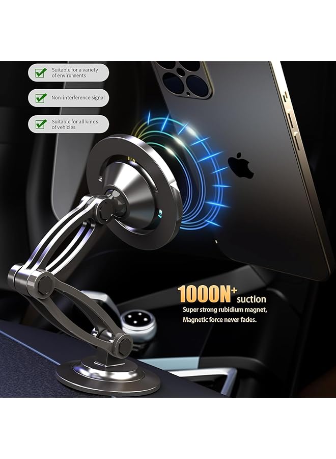 iSNUP Magnetic Phone Holder For Car With Metal Ring, Car Dashboard, 360° Rotation, Adjustable Double Folding Arms, Strong Magnet, Stable Car Mount For Iphones, Galaxy, Huawei, And Others - Image 3