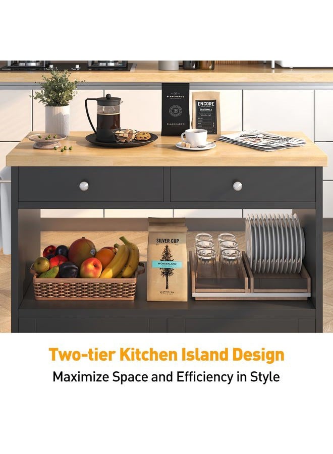 knoworld Rolling Kitchen Island with Storage Cabinet, 35.4'' Width Kitchen Cart, 2 Drawers Island Table, Portable Mobile Kitchen Island with Towel Rack, Wood Top and Lockable Wheels, Black - Image 5