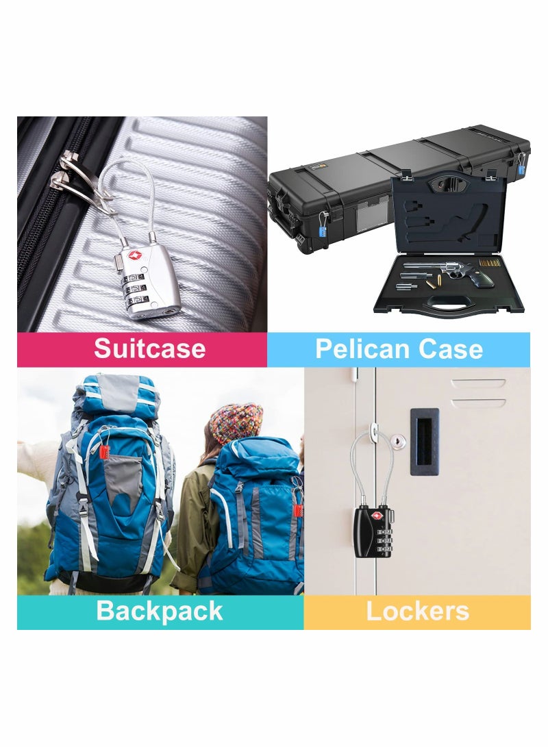 Luggage Padlocks TSA Approved Customs Lock Mini Luggage Padlock Flexible Cable Travel Coded Suitcase Locks Small Gym Locker Padlock with 3 Digit Combination 2 Pack - Image 5