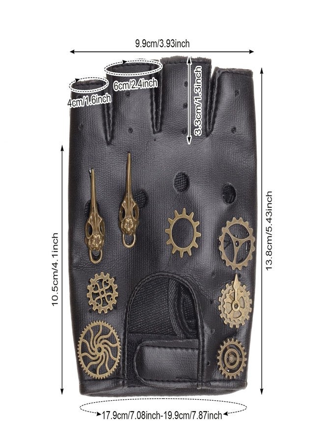 Fumwase Steampunk Gloves PU Leather Gothic Vintage Gloves Fingerless Mittens Heavy Metal with Gears Rocker for Halloween Cosplay Dress Up Role Play Costume Performance Accessories - Image 2