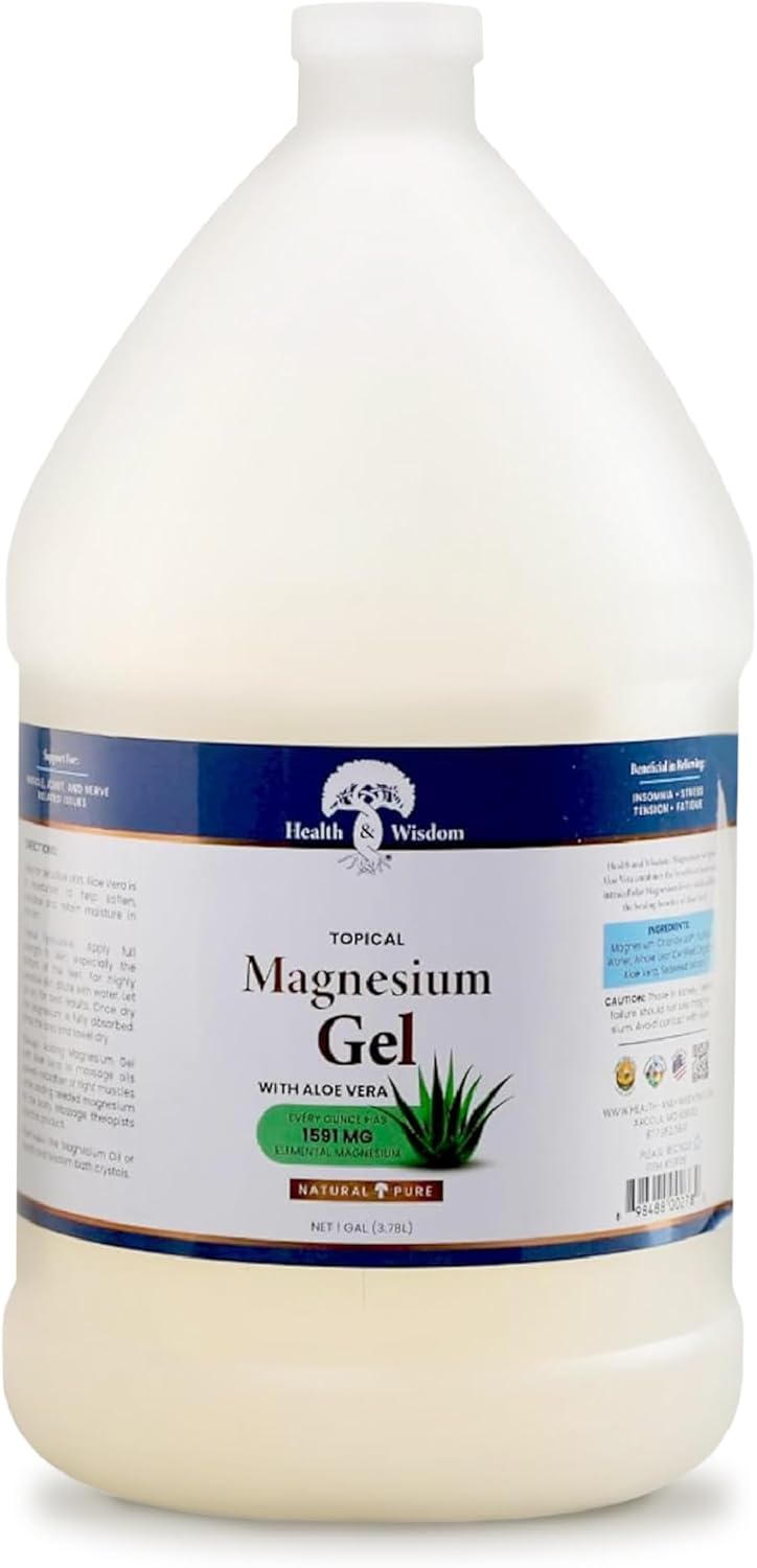 Health and Wisdom Pure Magnesium Gel with Aloe Vera  Topical Muscle  Joint Relief Natural and Pure Skin  Scalp Moisturizing  Enhanced Absorption  64 Fl oz - Image 1
