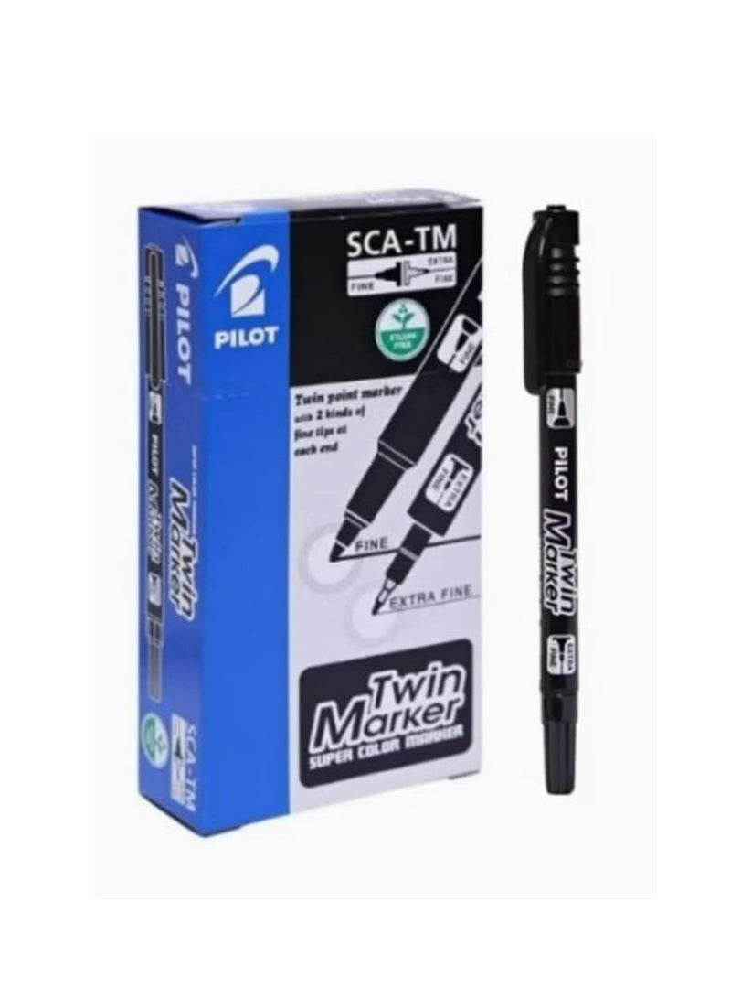 بايلوت قلم تحديد دائم بلاك نوار توين من بايلوت (SCA-TM-B) – قلم ذو رأس مزدوج - Image 1