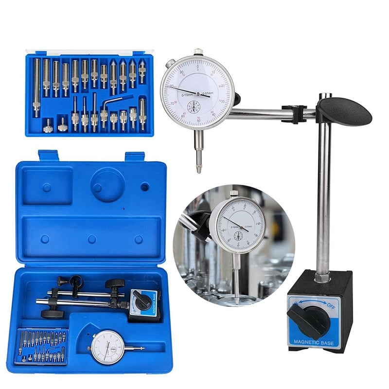 Cestbella Dial Indicator Gauge Magnetic Base 22pcs Indicator Point Fine Adjustment Dial Test Indicator Gage 0.01mm Precision Inspection Set Measuring Gauge Tool 3D Printer Lathe Workshop Woodwork Industrial Lab - Image 1