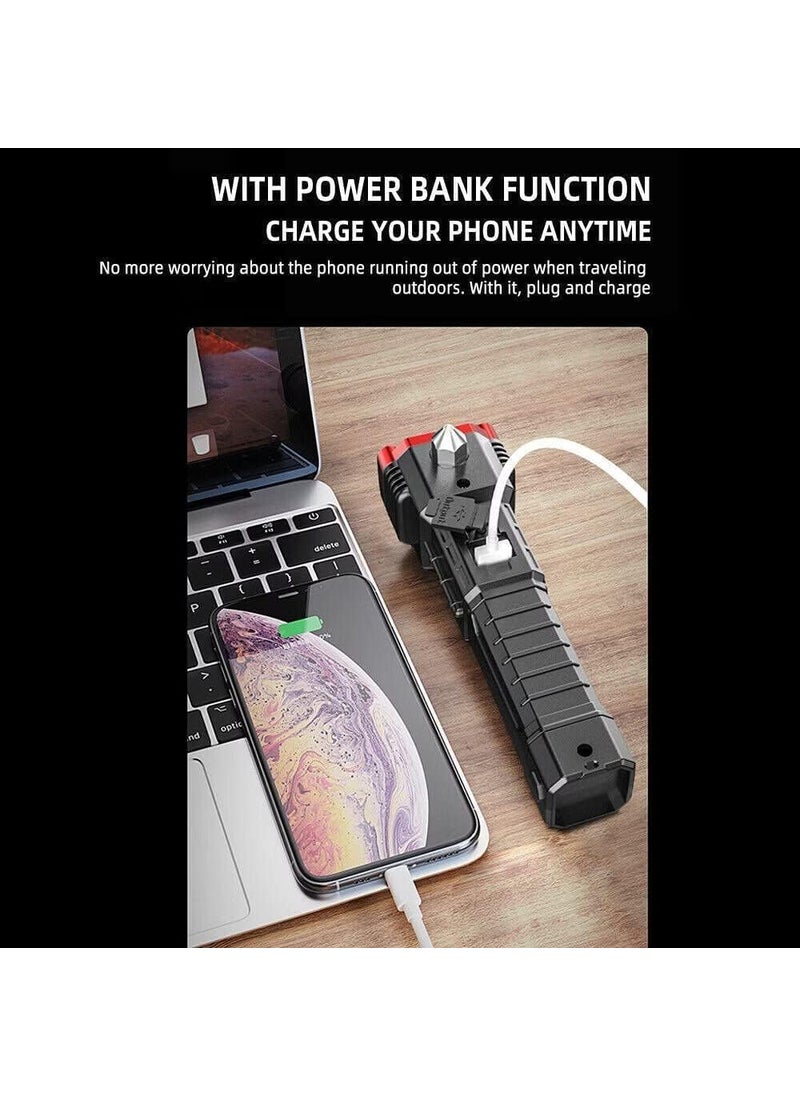 VATTU - VATTU Portable Rechargeable Torch LED Flashlight Long Distance Beam Range with Power Bank Hammer and Strong MagnetsWindow Glass and Seat Belt Cutter 4 Modes 3W Torch Light - Image 1