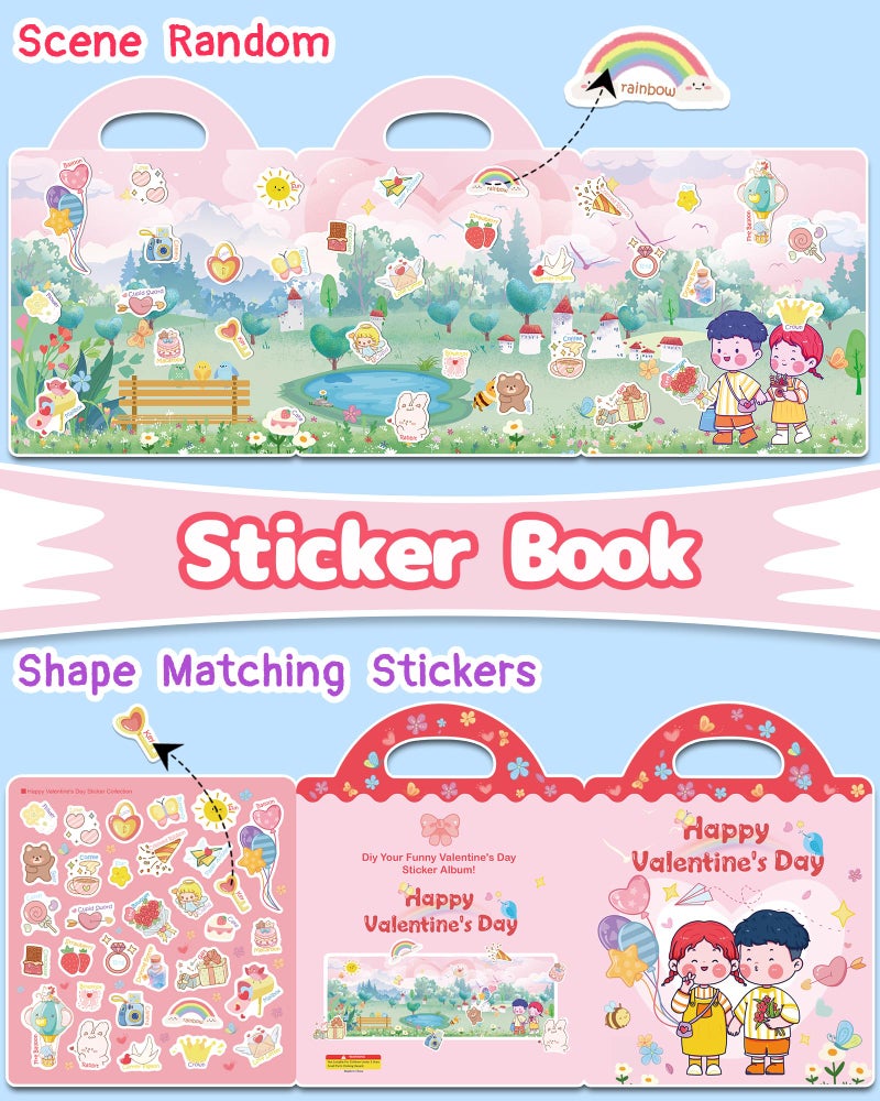 Benresive Reusable Sticker Book For Toddlers 2-4 Years  Fun Travel Stickers For Kids  Waterproof Sticker Books For Toddlers 1-3  Crafts Activities For Todddlers 1-3 2-4 3-5 - Valentines - Image 3