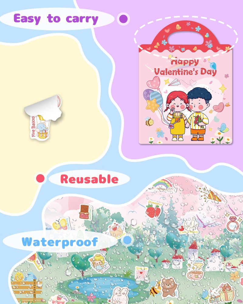 Benresive Reusable Sticker Book For Toddlers 2-4 Years  Fun Travel Stickers For Kids  Waterproof Sticker Books For Toddlers 1-3  Crafts Activities For Todddlers 1-3 2-4 3-5 - Valentines - Image 5