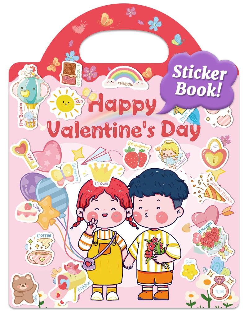 Benresive Reusable Sticker Book For Toddlers 2-4 Years  Fun Travel Stickers For Kids  Waterproof Sticker Books For Toddlers 1-3  Crafts Activities For Todddlers 1-3 2-4 3-5 - Valentines - Image 1