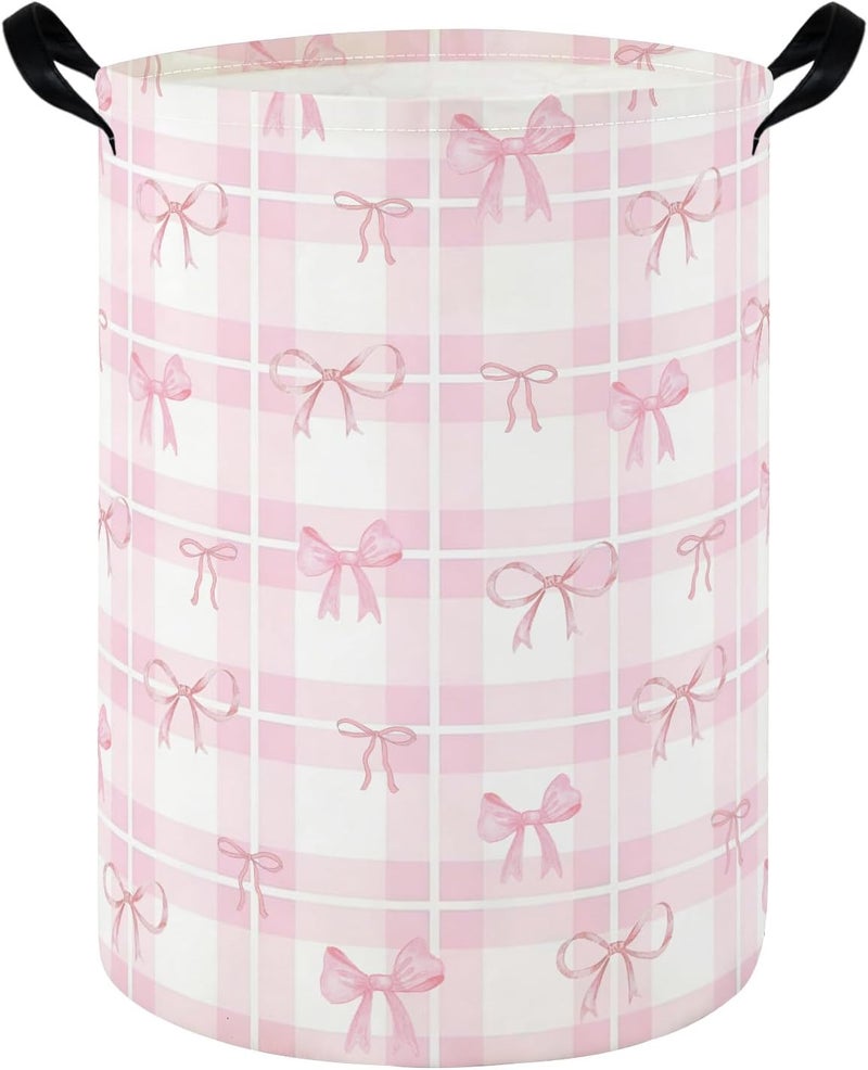 FXOCSHE Baby Laundry hamper,Kids Laundry Basket,Baby Nursery Hamper,Waterproof foldable laundry basket for boys and girls,toy storage box,Kid Room Decor(Pink Grid) - Image 1
