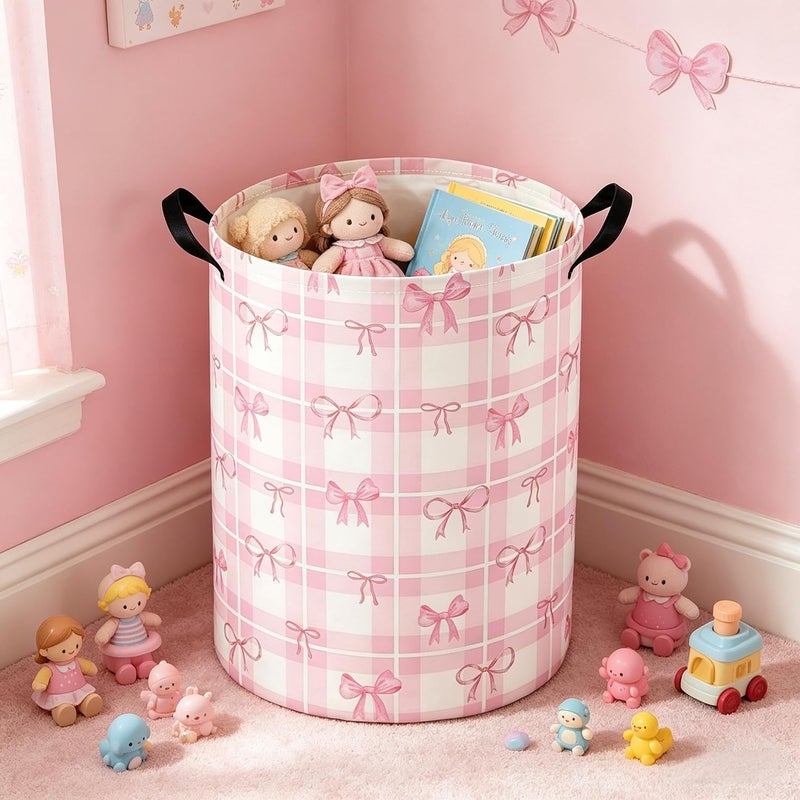 FXOCSHE Baby Laundry hamper,Kids Laundry Basket,Baby Nursery Hamper,Waterproof foldable laundry basket for boys and girls,toy storage box,Kid Room Decor(Pink Grid) - Image 5