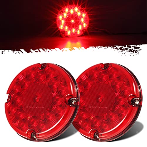 Partsam 2Pcs 7 Inch Round Led Trailer Tail Lights Red 17 LED w/Inner Reflex Lens Submersible Truck Trailer Bus RV UTE UTV Motorhome Rear Stop Turn Tail Brake Lights Lamps Sealed Surface Mount 10-30V - Image 1