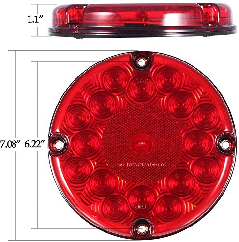Partsam 2Pcs 7 Inch Round Led Trailer Tail Lights Red 17 LED w/Inner Reflex Lens Submersible Truck Trailer Bus RV UTE UTV Motorhome Rear Stop Turn Tail Brake Lights Lamps Sealed Surface Mount 10-30V - Image 3