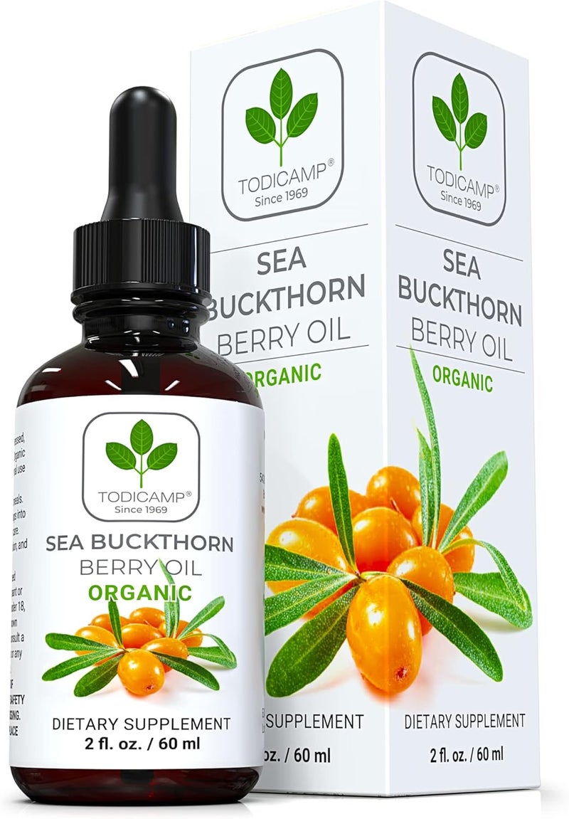 Sea Buckthorn Oil Organic  2 fl oz ColdPressed Sea Buckthorn Berry Oil  Seabuckthorn Oil for Face and Organic Sea Buckthorn Oil Supplement