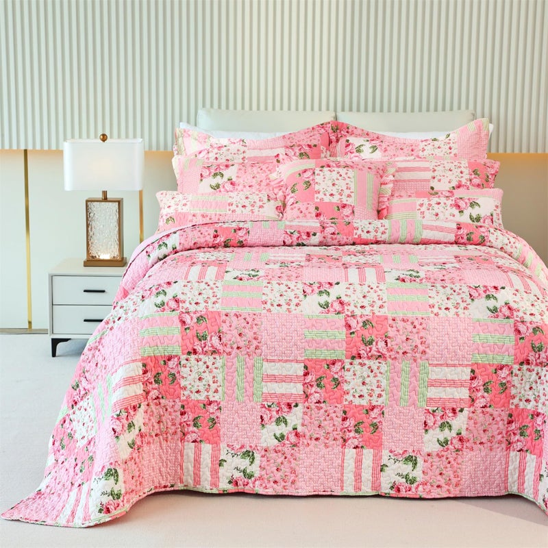 Cmfshape Floral Bedspread with 1 Pillow shamTwin SizePatchwork Pink Quilt Set 2 PieceSummer Quilt for Girls WomenLightweight Reversible Bed Coverlet for All SeasonsTwin68 x86 Pink