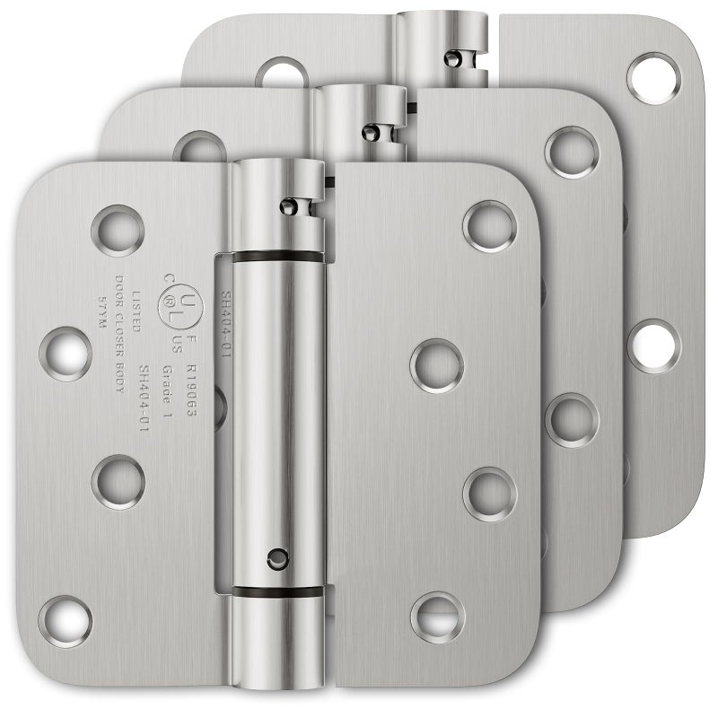 Luxbaro 3 Pack Self Closing Door Hinges, 4 Inch Spring Loaded Door Hinges, Adjustable Tension for Garage, Front Door, Back Door, for Left and Right Hand Door, 5/8'' Radius Corners, UL Listed - Image 1