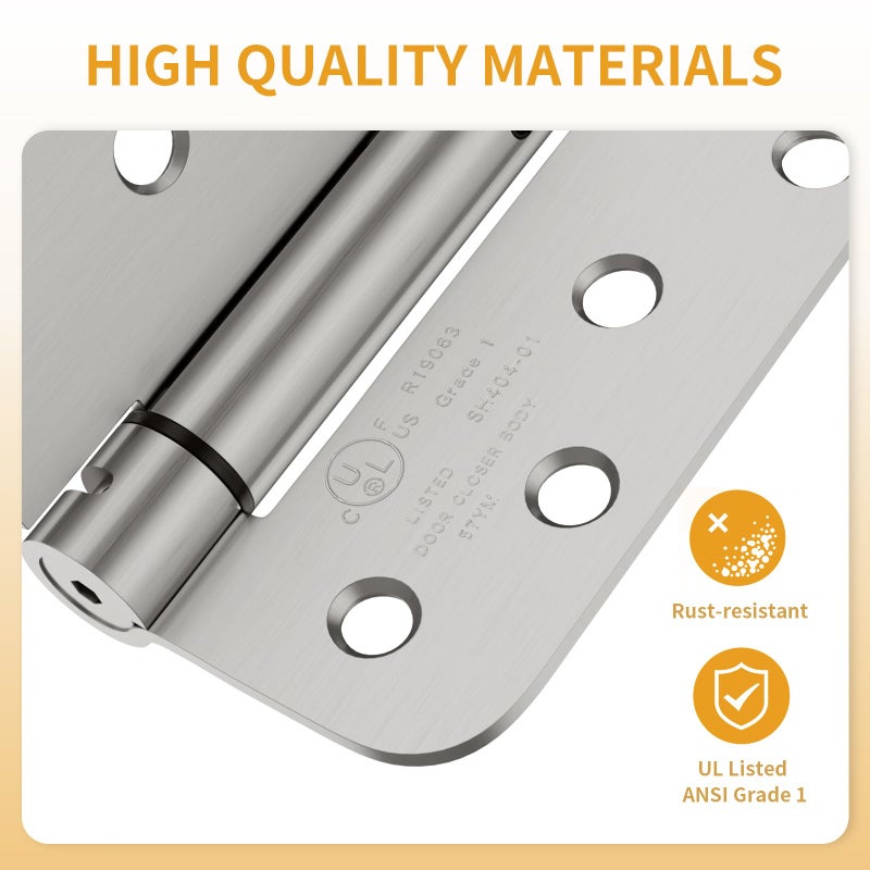 Luxbaro 3 Pack Self Closing Door Hinges, 4 Inch Spring Loaded Door Hinges, Adjustable Tension for Garage, Front Door, Back Door, for Left and Right Hand Door, 5/8'' Radius Corners, UL Listed - Image 3